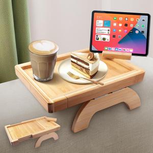 YXYBST Sofa Armrest Tray for Living Room,Multifunctional Sofa Arm Tray Table with Telescopic Function,Couch Arm Table. (Natural Bamboo)