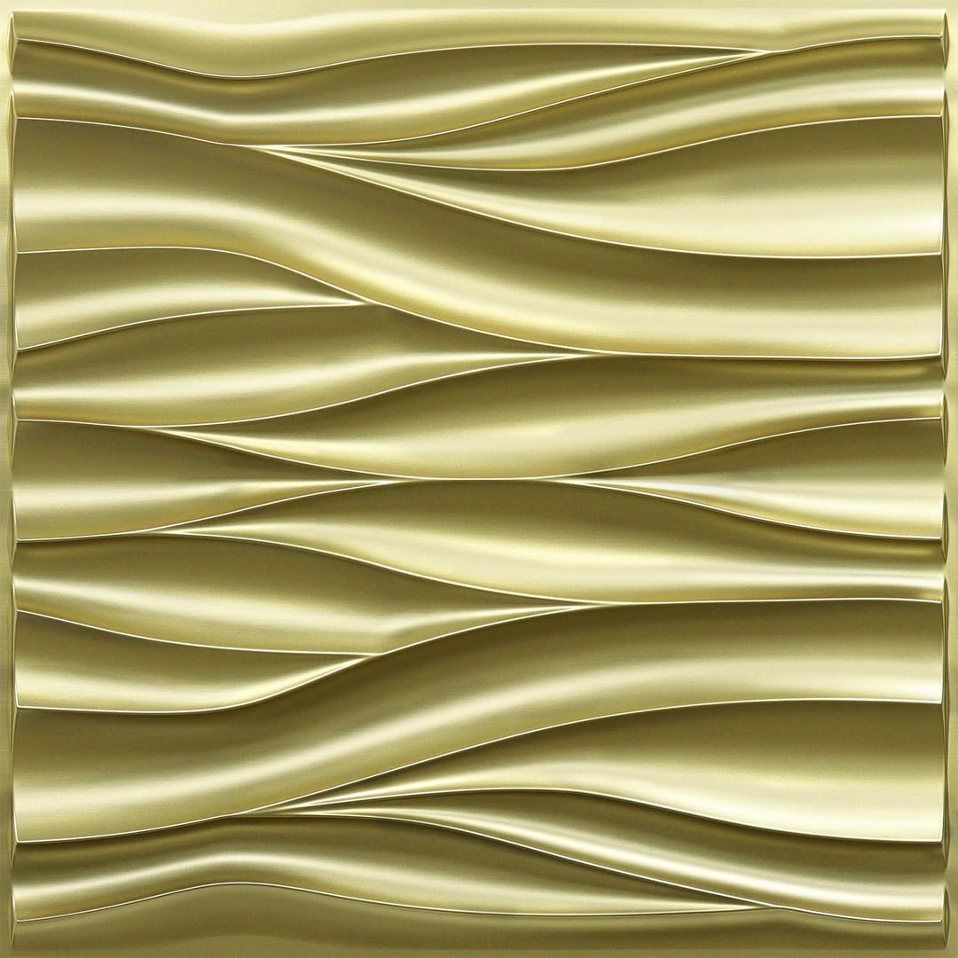 STICKGOO 3D Wall Panels for Interior Wall Decor, Champaign Gold Wave Design Accent Wall Panels, 19.7" x 19.7" Decorative PVC Wall Panels for Living Room, Lobby, Office