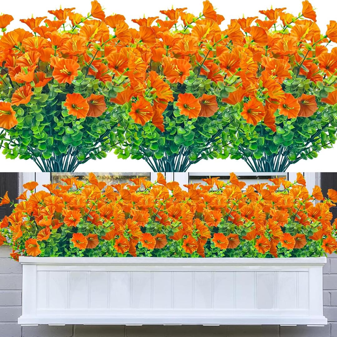 Outdoor Fake Artificial Flowers,8 Bundles UV Resistant Plastic Flowers for Outside,Faux Flower for Outdoors Home Dcor(Orange Red)