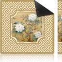 Yellow Chinoiserie Floral Bird Mahjong Mat 31.5 x 31.5 Inch, Traditional Chinese Print Peony Non-Slip Noise Reduction Mahjong Table Mat for American Mah Jong Poker Card Board Games Dominoes