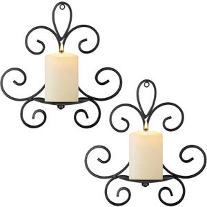 Wall Candle Sconces Set of 2, Triple Scroll Pattern Candle Sconces, Metal Wall Candle Holder for Home Decor, Living Room, Dining Room, Bedroom, Black, Gifts for Men Women Mom or Dad