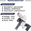 2025 Upgrade W11396717 W11263349 Washer Drain Pump Compatible with Whirlpool Maytag Kenmore Washing Machine Water Drain Pump Repalce W11396717 W11263349 120V 60Hz 1.2A