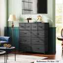WLIVE 10 Drawer Fabric Dresser Bedroom Tall Storage Tower, Charcoal Black Wood Grain Print