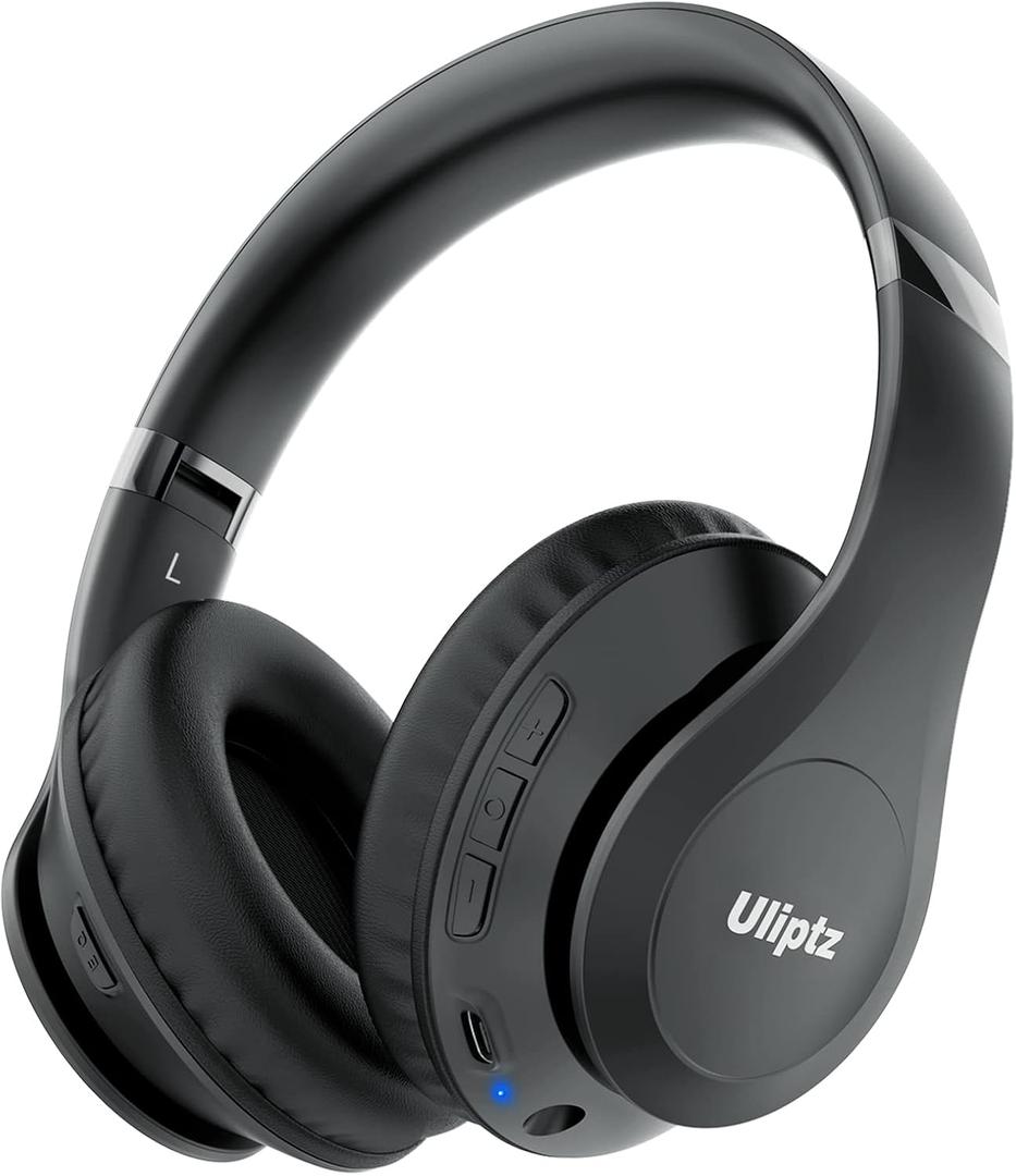 Uliptz Wireless Bluetooth Headphones, 65H Playtime, 6 EQ Sound Modes, HiFi Stereo Over Ear Headphones with Microphone, Foldable Lightweight Bluetooth 5.3 Headphones for Travel/Office/Cellphone/PC (Black)