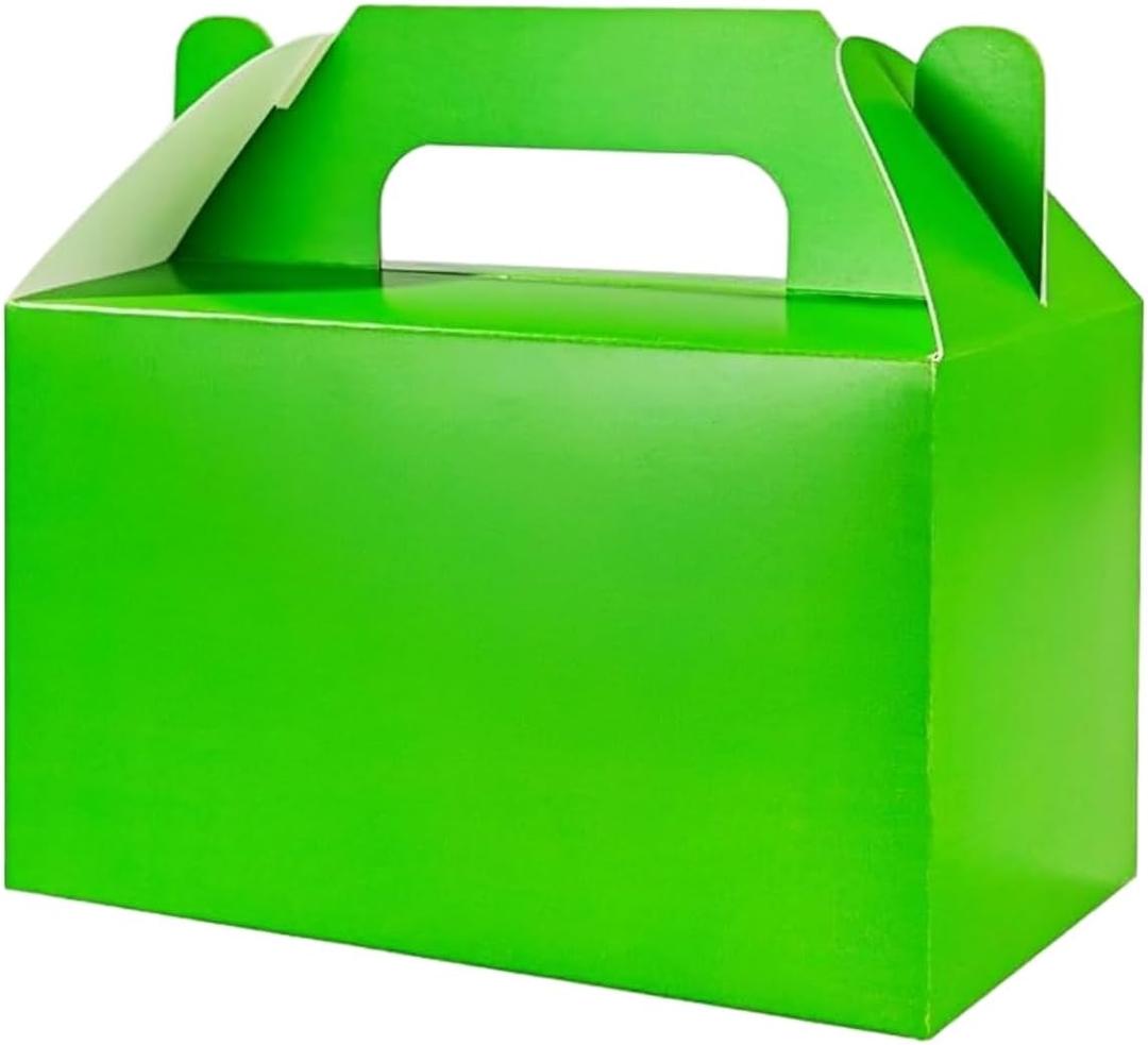PEIQICHU 24 Pack Candy Treat Boxes Snack Goodie Bags Party Favors Box Party Gift Bags for Birthday, Baby Shower, Weddings Cardboard Candy Containers With Handle, Gable Style, Green