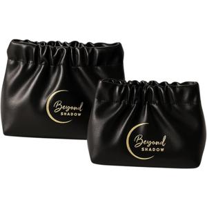 Wrinkled Bag for Women, 2-Pouch Travel Small Makeup Bag for Purse  Soft PU Plush Cosmetic Organizer Bags, Portable & Mini Makeup Organizer (Black, Small & Medium Sizes)