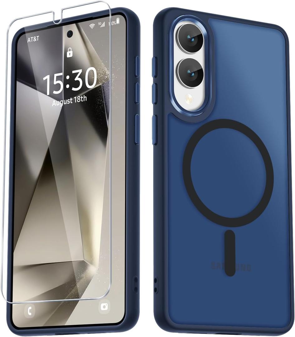 for Samsung Galaxy S25 Edge Case, Matte Magnetic Phone Case with 1 Screen Protector, Support for Magsafe, Translucent Frosted Shockproof Protective Cover for Samsung Galaxy S25 Edge, Navy Blue