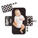 Tiny Twinkle Portable Diaper Changing Pad-Foldable Waterproof Changing Mat&Portable Changing Pad for Travel,Baby Changing Station with Smart Wipes Pocket&Storage (Black Checkers)