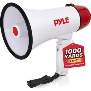 Pyle 20W Megaphone Bullhorn - 5.4'' x 8.6'' Portable Megaphone, Projection Range 1000 Sq. Yards, Voice Talking & Siren Alert, Shoulder Strap, Battery Operated (White)