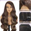 NOSTALGIA Long Brown Wavy Wig Brown Mixed Blonde Highlight Side Part Wigs for Women Natural Hairline Synthetic Wigs for Women Daily Party Use, Brown Mixed Blonde, 28 Inch