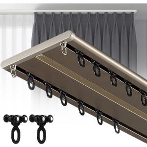 Double Row Curtain Track, Silent Aluminum Alloy Ceiling Curtain Track System, Heavy Duty Sliding Rails for Curtains, Room Divider for Bedroom Living Room Hospital (Champagne, 3.2m(10.5ft)
