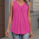 Zeagoo Womens Tank Tops Summer Sleeveless Loose Fit Tops V Neck Pleated Shirts Basic Tees Dressy Casual Trendy Clothes (Pink, XL)