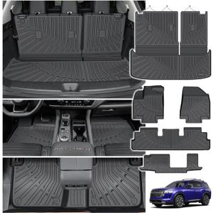 Powerty Floor Mats for Nissan Pathfinder 8 Seats 2022-2026 2027, All Weather 3D TPE Anti-Slip Trunk Cargo Liner Seat Back Covers Protectors Full Set Car Accessories