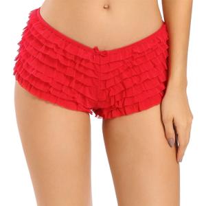 SHARICCA Womens Sexy Mesh Ruffle Panties Booty Boy Shorts Underwear (Small-Medium, Red)