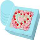 Bakepacker 36pcs 8x8x5 Inches Cake Boxes with Window 18-Packs Light Blue Cake Boxes 8 Inch Bakery Boxes (18 Cake Boxes +18 Cake Boards Included)