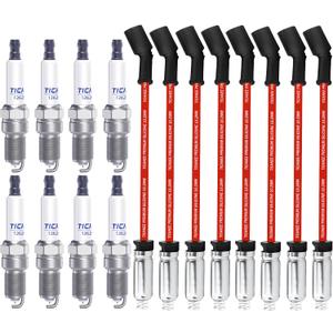 Iridium Spark Plugs and Wires Set for Chevy 5.3L Silverado 1500 Suburban Avalanche Tahoe 4.8L 6.0L, 41-110 Spark Plugs Compatible with GMC Yukon Sierra 12621258