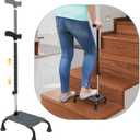 Stair Climbing Cane Half Step Stair Walker Aid Devices Stairway Lift for Elderly Seniors Assist Helper Adjustable 4 Pronged Quad Base Balance Stability Walking Sticks, 11.5*8*38.5"