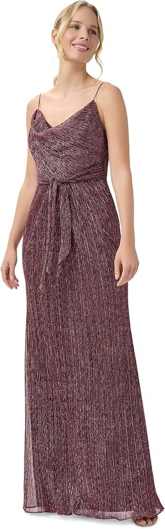 Adrianna Papell Womens Metallic Crinkle Gown (12, Burgundy)