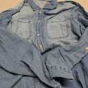 Womens Button Down Denim Shirt Chambray Casual Long Sleeve Collared Boyfriend Jean Jacket Shacket with Pockets (Blue, XXL)