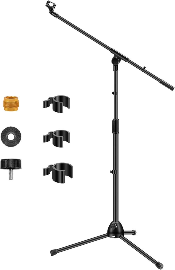 InnoGear Microphone Stand, Boom Arm Mic Stand Floor Detachable Height Adjustable Heavy Duty with Mic Clip Holder Metal Base for Blue Yeti HyperX QuadCast Shure SM58 Samson Q2U Fifine K669B