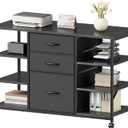 Mobile File Cabinet,Lateral Filing Cabinet with 3 Fabric Drawers,Rolling Printer Stand with 4 Open Storage Shelf for Home Office,Black