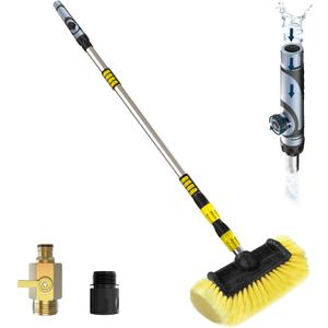 LAANPOLE 12FT Car Wash Brush with Long Handle, Car Cleaning Brush with 12 Inch Soft Bristle and Soap Dispenser, Solar Panels Cleaner with Telescoping Pole for RV, Truck, Boat, House Siding, Yellow