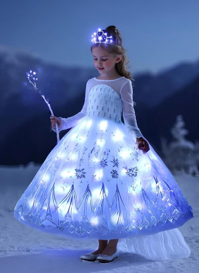 Girls Princess Costume Light Up Dress Halloween Carnival Cosplay Birthday Party Dress 7-8