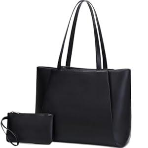 CYHTWSDJ Laptop Tote Bag for Women 15.6 Inch Work Bag Waterproof Leather Laptop Bag with Clutch, Large Capacity Office Purse Computer Briefcase Durable Shoulder Bag for Casual Business Travel (Black)