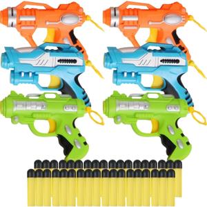 6 Pack Mini Foam Dart-Firing Blasters Micro Toy Guns with 36 Darts - Multi Pack Nerf Compatible Bulk Party Favors Supplies for Kids