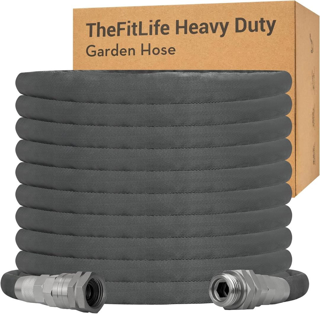 TheFitLife Flexible Garden Hose - Non-Expandable Water Hose with 3/4" Swivel Metal Fittings, 1/2" Diameter. Leak-Proof, Kink-Free, Lightweight, Easy Storage, for Outdoor Use (50FT)
