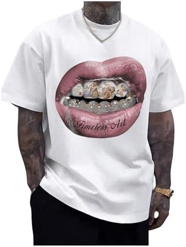 GORGLITTER Men's Lip Pattern Graphic Tees Loose Short Sleeve Crewneck T Shirts Streetwear Top, Size S