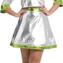 Alien Costume Women, Metallic Robot Dress Space Outfit Headband Necklace Halloween Cosplay for Girls-Silver Green (Medium)