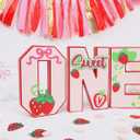 Strawberry 1st Birthday One Letter Sign - Wood One Letter Table Centerpiece for Strawberry 1st Birthday, Sweet One Birthday Party Decorations, Berry Sweet First Birthday Decor