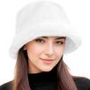 BFONS Faux Fur Winter Bucket Hat for Women Men Fuzzy Warm Hat Women's Furry Fisherman Cap for Casual, Trips, Sports, Skiing (#2 White)