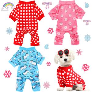 3 Pieces Dog Pajamas Puppy Soft Pets Clothes Dog Jumpsuit for Small Medium Large Pets Cute Apparel Bodysuits for Girl and Boy, 3 Styles(M Fits 5.5-7.7 lbs)