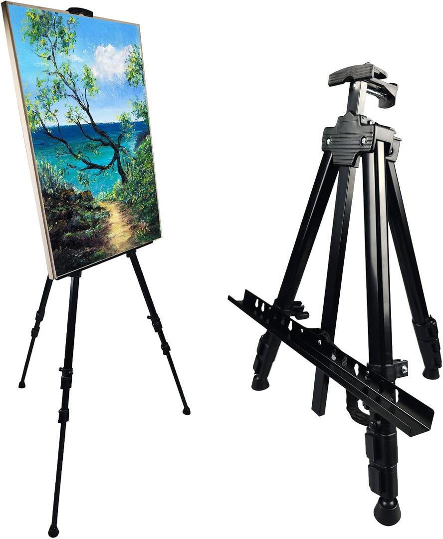 Art Painting Display Artist Easel Stand,Ns Jymb Portable Metal Adjustable Easels for Painting Canvases Height from 17 to 66 Inch - Carry Bag for Table-Top/Floor Displaying and Wedding Signs - Black