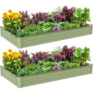 2PCS 8x4x1FT Galvanized Raised Garden Bed, Galvanized Planter Raised Garden Boxes Outdoor, Large Metal Raised Garden Beds for Vegetables-Green