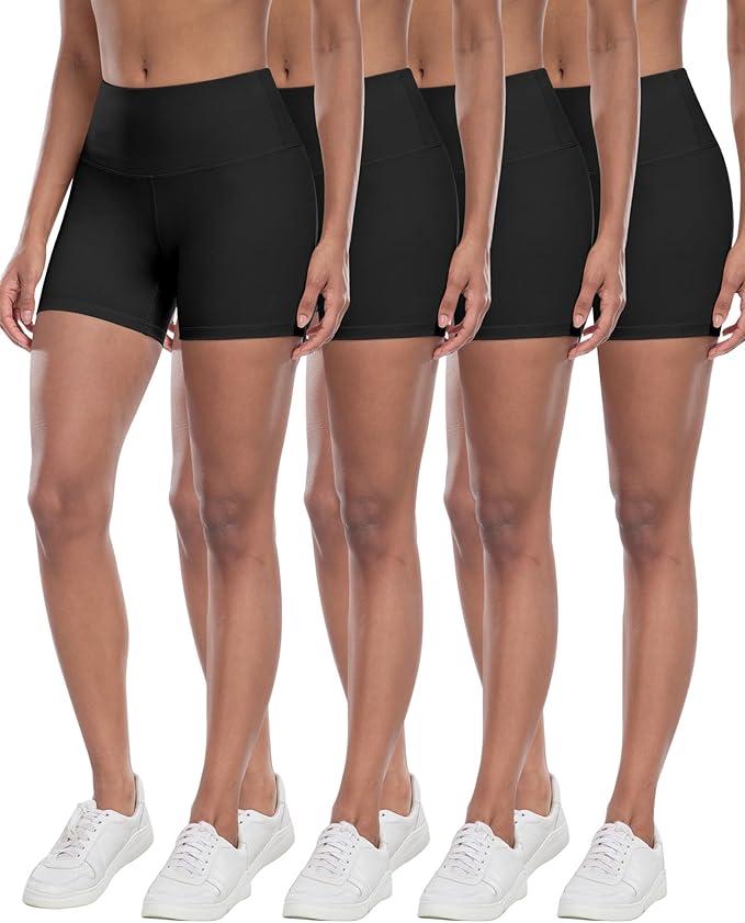 High Waisted Spandex Biker Shorts, Workout Booty Soft Yoga Shorts for Women 4Pcs