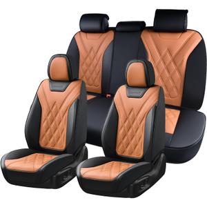 Coverado Car Seat Covers Full Set, Seat Covers for Cars, Front Seat Covers and Back Seat Cover Waterproof Leather Automotive Seat Cover, Universal Car Interior Protectors Cushion for Most Cars, 8918-Brown-Black