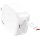 2-in-1 Retractable Wall Charger Plug with USB C Port and 27in/ 70cm Type C Cable, Travel Essentials 30W Fast Charging Foldable Block for iPhone 16/ 15/ , iPad, Galaxy, Pixel-White