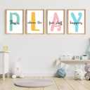 Set of 4 Framed Kids Playroom Wall Art Prints, 12x16' Toddler Nursery Canvas Artwork for Children's Bedroom