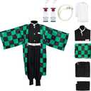Kids Tanjiro Kamado Nezuko Giyuu Japanese Anime Kimono Outfit Halloween Costume (Small)