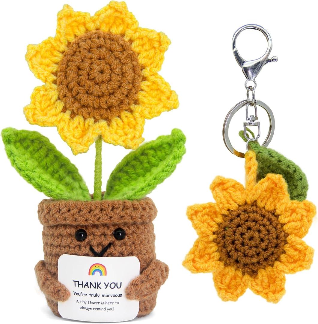2 x Teacher Appreciation Gifts, Crochet Sunflower Thank You Gifts for Teacher Mentor Nurse Coworker Boss Mom Gift from Student for Teachers Appreciation Week Graduation Retirement Office Home Decor