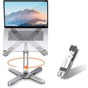 Laptop Stand with 360 Rotating Base, Computer Notebook Laptop Riser Metal Holder for Desk Collaborative Work, Fully Foldable for Easy Storage, Fits All MacBook, Laptops up to 16 inches (Silver)