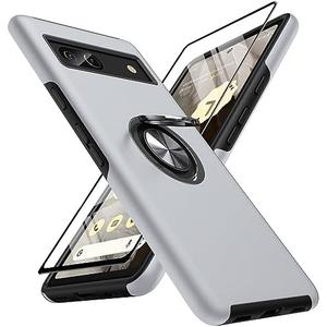 AOUIA for Google Pixel 7a Case, Military Protection Bumper Case for Pixel 7A with 360° Magnetic Rotating Stand, Compatible with Pixel 7a Case 6.1 Inch, Silver