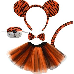 Heliltd 5 Pieces Kids Girls Tiger Costume Set Ear Headband Tail Nose Bow Tie Tutu Skirt for Halloween Cosplay Party