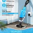 Pool Vacuum for Above Ground Pool with a Telescopic Pole, 80Mins Runtime, Handheld Rechargeable Pool Cleaner with 18.5 Gallons/min Powerful Suction for Above Ground/Inground Pools, Hot Tubs, Spas