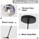 KCO Lighting Mercury Glass Pendant Light Fixtures Mid Century Modern Silver Kitchen Island Pendant Lights Ceiling Hanging Black Large Globe Pendant Light for Living Room Dining Room, 25cm Silver
