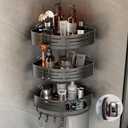 Voldra Corner Shower Caddy Suction Cup, Corner Shower Shelves No Drilling, Aluminum Upgrade Suction Cup Shower Organizer with Towel Bar & Hooks Removable Bathroom Storage Rack(3 Pack,Gray)