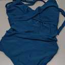 B2prity Women's One Piece Swimsuits Tummy Control Front Cross Bathing Suits Tie Back Slimming V Neck Swimwear (Blue, Large)